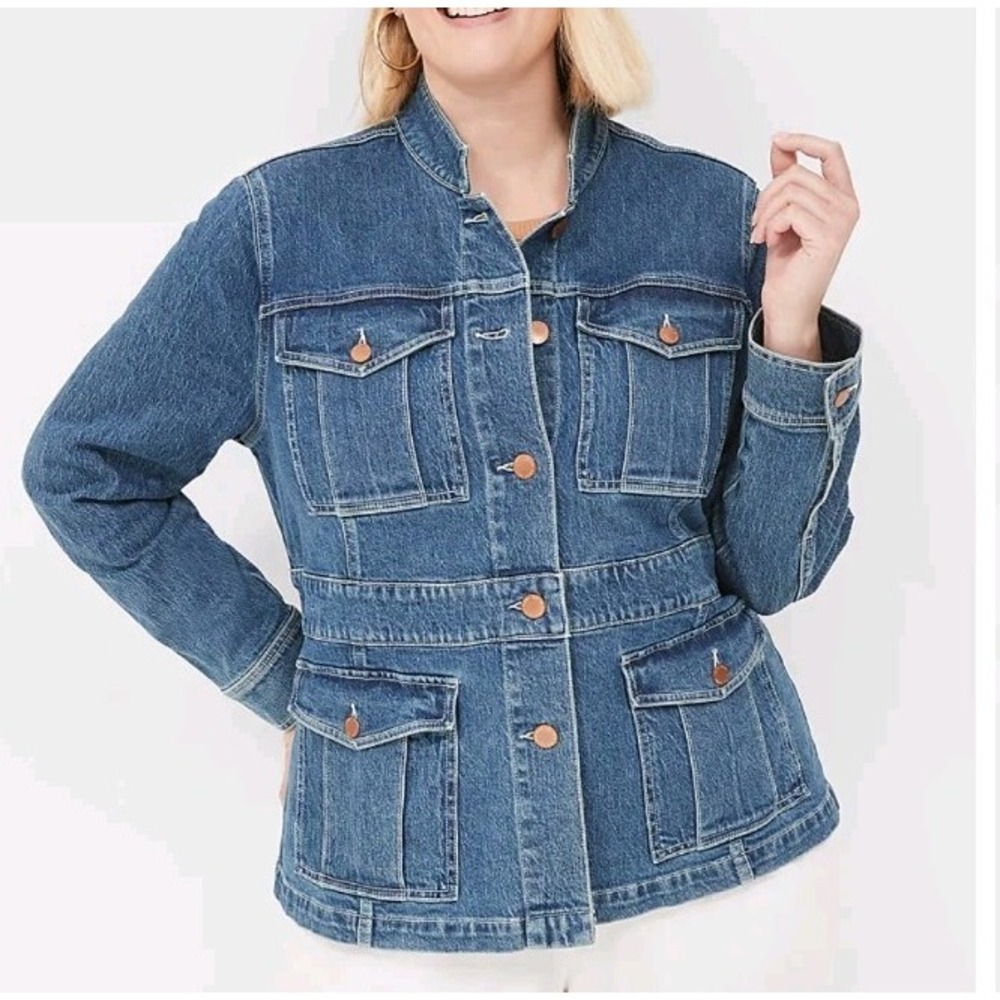 Lane Bryant Med Wash Denim Utilty Jacket Size 18 Chore Coat 4 Pocket